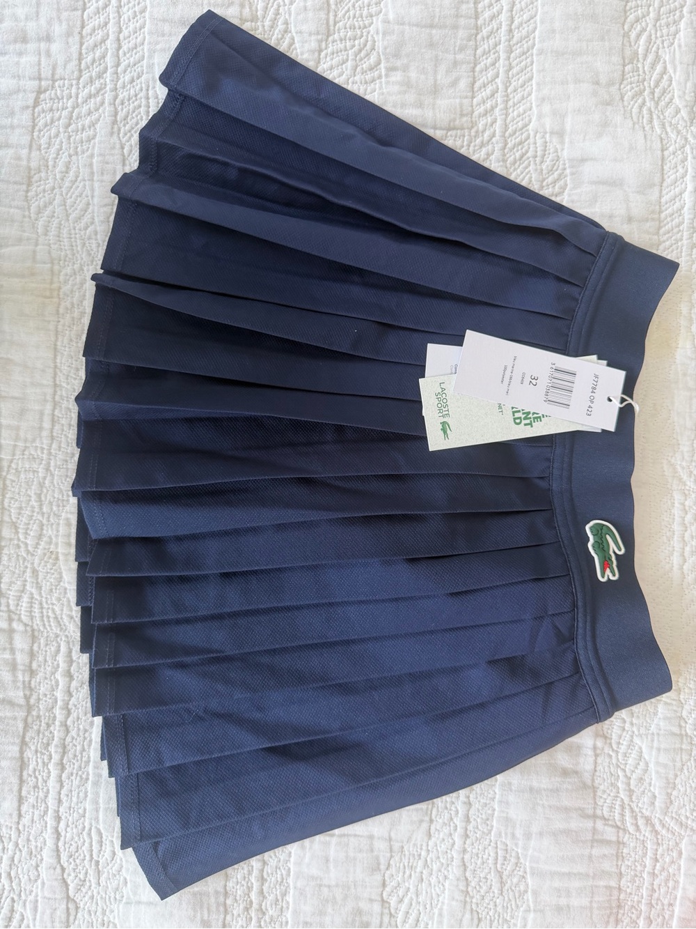 Lacoste Navy Pleated Skater Skirt with Green Crocodile Logo